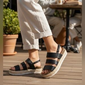 A.N.AWomen Eliza Black Platform Sandals Leather Straps Size US 9.5